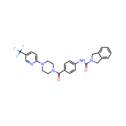 O=C(Nc1ccc(C(=O)N2CCN(c3ccc(C(F)(F)F)cn3)CC2)cc1)N1Cc2ccccc2C1 ZINC000166467872