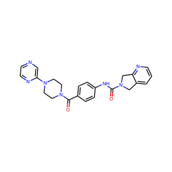 O=C(Nc1ccc(C(=O)N2CCN(c3cnccn3)CC2)cc1)N1Cc2cccnc2C1 ZINC000166067470