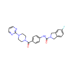 O=C(Nc1ccc(C(=O)N2CCN(c3ncccn3)CC2)cc1)N1Cc2ccc(F)cc2C1 ZINC000166182113