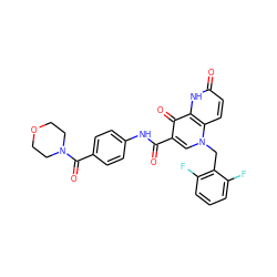 O=C(Nc1ccc(C(=O)N2CCOCC2)cc1)c1cn(Cc2c(F)cccc2F)c2ccc(=O)[nH]c2c1=O ZINC000073157789