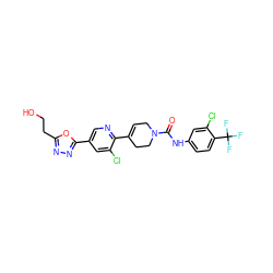 O=C(Nc1ccc(C(F)(F)F)c(Cl)c1)N1CC=C(c2ncc(-c3nnc(CCO)o3)cc2Cl)CC1 ZINC000205063045