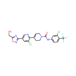 O=C(Nc1ccc(C(F)(F)F)c(Cl)c1)N1CC=C(c2ncc(-c3noc(CO)n3)cc2Cl)CC1 ZINC000205057003