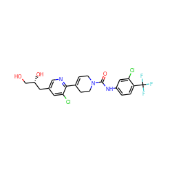 O=C(Nc1ccc(C(F)(F)F)c(Cl)c1)N1CC=C(c2ncc(C[C@@H](O)CO)cc2Cl)CC1 ZINC000169710882