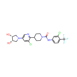 O=C(Nc1ccc(C(F)(F)F)c(Cl)c1)N1CCC(c2ncc(N3C[C@H](O)[C@H](O)C3)cc2Cl)CC1 ZINC000205067637