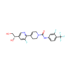 O=C(Nc1ccc(C(F)(F)F)c(F)c1)N1CC=C(c2ncc([C@H](O)CO)cc2F)CC1 ZINC000141056417