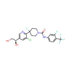 O=C(Nc1ccc(C(F)(F)F)c(F)c1)N1CCC(F)(c2ncc([C@@H](O)CO)cc2Cl)CC1 ZINC000138793780