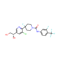 O=C(Nc1ccc(C(F)(F)F)c(F)c1)N1CCC(F)(c2ncc([C@H](O)CO)cc2Cl)CC1 ZINC000138793665