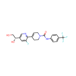 O=C(Nc1ccc(C(F)(F)F)cc1)N1CC=C(c2ncc([C@H](O)CO)cc2F)CC1 ZINC000141055377