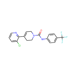 O=C(Nc1ccc(C(F)(F)F)cc1)N1CC=C(c2ncccc2Cl)CC1 ZINC000141074538