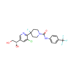 O=C(Nc1ccc(C(F)(F)F)cc1)N1CCC(F)(c2ncc([C@H](O)CO)cc2Cl)CC1 ZINC000138781682