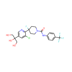 O=C(Nc1ccc(C(F)(F)F)cc1)N1CCC(F)(c2ncc(C(O)(CO)CO)cc2Cl)CC1 ZINC000141053588