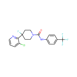 O=C(Nc1ccc(C(F)(F)F)cc1)N1CCC(F)(c2ncccc2Cl)CC1 ZINC000140986930