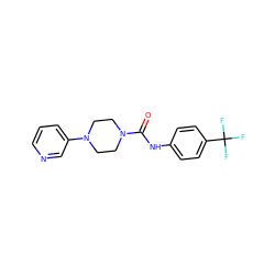 O=C(Nc1ccc(C(F)(F)F)cc1)N1CCN(c2cccnc2)CC1 ZINC000013611989