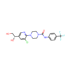 O=C(Nc1ccc(C(F)(F)F)cc1)N1CCN(c2ncc([C@H](O)CO)cc2Cl)CC1 ZINC000043200368