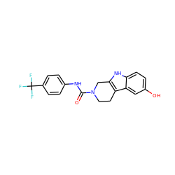 O=C(Nc1ccc(C(F)(F)F)cc1)N1CCc2c([nH]c3ccc(O)cc23)C1 ZINC000095595384