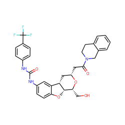 O=C(Nc1ccc(C(F)(F)F)cc1)Nc1ccc2c(c1)[C@@H]1C[C@H](CC(=O)N3CCc4ccccc4C3)O[C@H](CO)[C@@H]1O2 ZINC000095600566