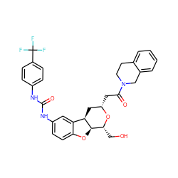 O=C(Nc1ccc(C(F)(F)F)cc1)Nc1ccc2c(c1)[C@H]1C[C@H](CC(=O)N3CCc4ccccc4C3)O[C@H](CO)[C@H]1O2 ZINC000095604587