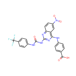 O=C(Nc1ccc(C(F)(F)F)cc1)Nc1nc(Nc2ccc(C(=O)O)cc2)c2cc([N+](=O)[O-])ccc2n1 ZINC000071329345