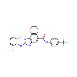 O=C(Nc1ccc(C(F)(F)F)cc1)c1cc2[nH]c(Nc3c(F)cccc3Cl)nc2c2c1OCCO2 ZINC000205302320