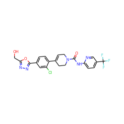 O=C(Nc1ccc(C(F)(F)F)cn1)N1CC=C(c2ccc(-c3nnc(CO)o3)cc2Cl)CC1 ZINC000205062631