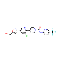 O=C(Nc1ccc(C(F)(F)F)cn1)N1CC=C(c2ncc(-c3cc(CO)on3)cc2Cl)CC1 ZINC000205057151