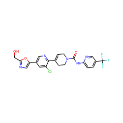 O=C(Nc1ccc(C(F)(F)F)cn1)N1CC=C(c2ncc(-c3cnc(CO)o3)cc2Cl)CC1 ZINC000205057089