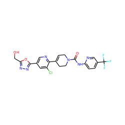 O=C(Nc1ccc(C(F)(F)F)cn1)N1CC=C(c2ncc(-c3nnc(CO)o3)cc2Cl)CC1 ZINC000205066047