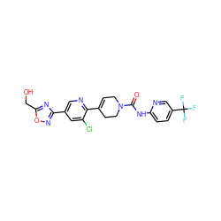 O=C(Nc1ccc(C(F)(F)F)cn1)N1CC=C(c2ncc(-c3noc(CO)n3)cc2Cl)CC1 ZINC000205057288