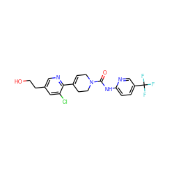 O=C(Nc1ccc(C(F)(F)F)cn1)N1CC=C(c2ncc(CCO)cc2Cl)CC1 ZINC000141073577