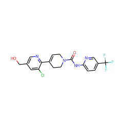 O=C(Nc1ccc(C(F)(F)F)cn1)N1CC=C(c2ncc(CO)cc2Cl)CC1 ZINC000141061990