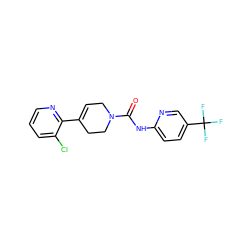 O=C(Nc1ccc(C(F)(F)F)cn1)N1CC=C(c2ncccc2Cl)CC1 ZINC000141074730