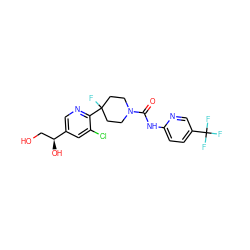 O=C(Nc1ccc(C(F)(F)F)cn1)N1CCC(F)(c2ncc([C@@H](O)CO)cc2Cl)CC1 ZINC000138782009