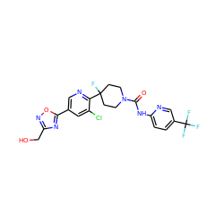 O=C(Nc1ccc(C(F)(F)F)cn1)N1CCC(F)(c2ncc(-c3nc(CO)no3)cc2Cl)CC1 ZINC000149648474