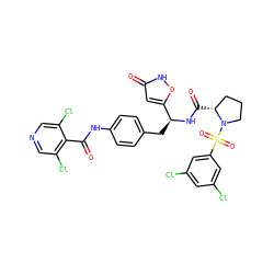 O=C(Nc1ccc(C[C@H](NC(=O)[C@@H]2CCCN2S(=O)(=O)c2cc(Cl)cc(Cl)c2)c2cc(=O)[nH]o2)cc1)c1c(Cl)cncc1Cl ZINC000028463797