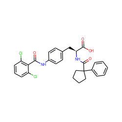 O=C(Nc1ccc(C[C@H](NC(=O)C2(c3ccccc3)CCCC2)C(=O)O)cc1)c1c(Cl)cccc1Cl ZINC000029408290