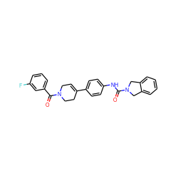 O=C(Nc1ccc(C2=CCN(C(=O)c3cccc(F)c3)CC2)cc1)N1Cc2ccccc2C1 ZINC000167039778