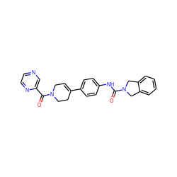 O=C(Nc1ccc(C2=CCN(C(=O)c3cnccn3)CC2)cc1)N1Cc2ccccc2C1 ZINC000166513562