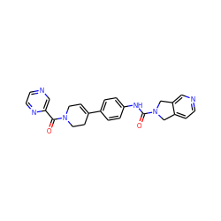 O=C(Nc1ccc(C2=CCN(C(=O)c3cnccn3)CC2)cc1)N1Cc2ccncc2C1 ZINC000166246692