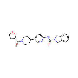 O=C(Nc1ccc(C2CCN(C(=O)[C@@H]3CCOC3)CC2)cn1)N1Cc2ccccc2C1 ZINC000166628671