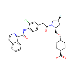 O=C(Nc1ccc(CC(=O)N2C[C@@H](F)C[C@H]2CO[C@H]2CC[C@H](C(=O)O)CC2)cc1Cl)c1nccc2ccccc12 ZINC000253683665