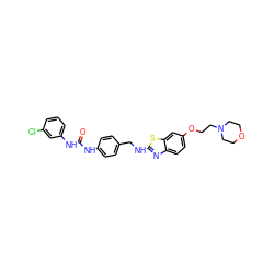 O=C(Nc1ccc(CNc2nc3ccc(OCCN4CCOCC4)cc3s2)cc1)Nc1cccc(Cl)c1 ZINC001772625249