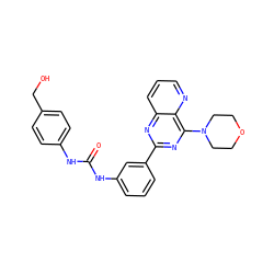 O=C(Nc1ccc(CO)cc1)Nc1cccc(-c2nc(N3CCOCC3)c3ncccc3n2)c1 ZINC000103256391