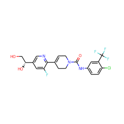 O=C(Nc1ccc(Cl)c(C(F)(F)F)c1)N1CC=C(c2ncc([C@H](O)CO)cc2F)CC1 ZINC000141059415