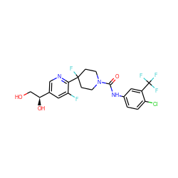 O=C(Nc1ccc(Cl)c(C(F)(F)F)c1)N1CCC(F)(c2ncc([C@@H](O)CO)cc2F)CC1 ZINC000141069072