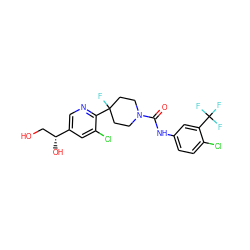 O=C(Nc1ccc(Cl)c(C(F)(F)F)c1)N1CCC(F)(c2ncc([C@H](O)CO)cc2Cl)CC1 ZINC000141056618