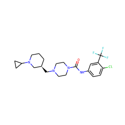 O=C(Nc1ccc(Cl)c(C(F)(F)F)c1)N1CCN(C[C@@H]2CCCN(C3CC3)C2)CC1 ZINC000084708997