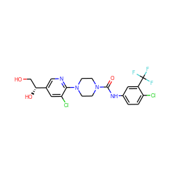 O=C(Nc1ccc(Cl)c(C(F)(F)F)c1)N1CCN(c2ncc([C@H](O)CO)cc2Cl)CC1 ZINC000146327599