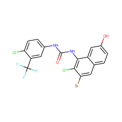 O=C(Nc1ccc(Cl)c(C(F)(F)F)c1)Nc1c(Cl)c(Br)cc2ccc(O)cc12 ZINC000071341332