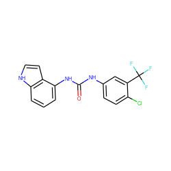 O=C(Nc1ccc(Cl)c(C(F)(F)F)c1)Nc1cccc2[nH]ccc12 ZINC000038410989