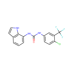 O=C(Nc1ccc(Cl)c(C(F)(F)F)c1)Nc1cccc2cc[nH]c12 ZINC000038410988